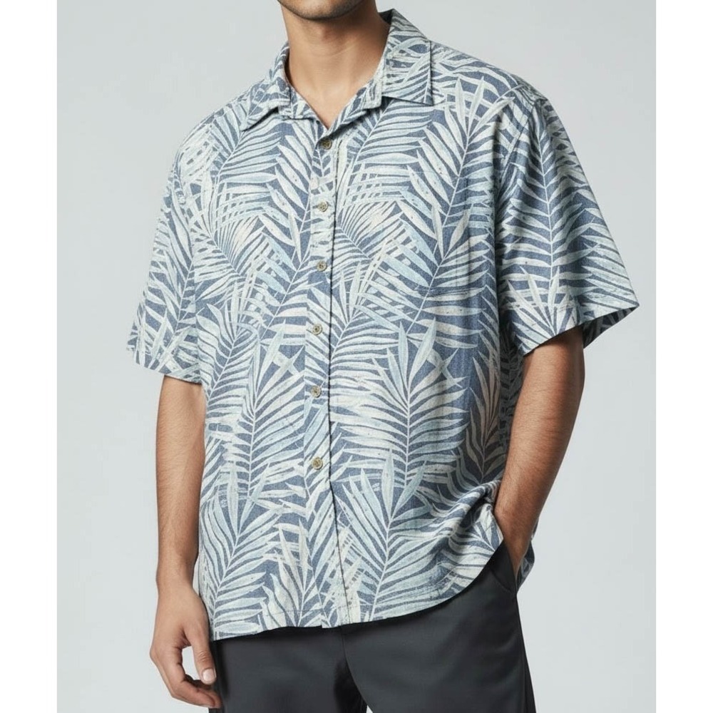 Cooke Street Hawaiian‎ Aloha Shirt XL Bamboo Leaves Blue White